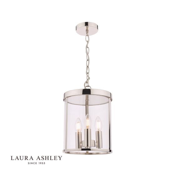 Där Lighting Laura Ashley Selbourne 3lt Lantern Polished Nickel Glass