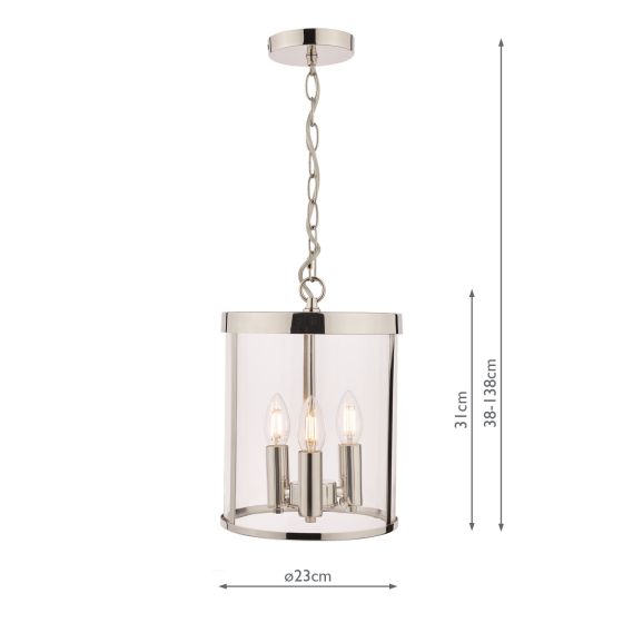 Där Lighting Laura Ashley Selbourne 3lt Lantern Polished Nickel Glass