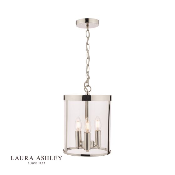 där lighting Laura Ashley Selbourne 3lt Lantern Polished Nickel Glass