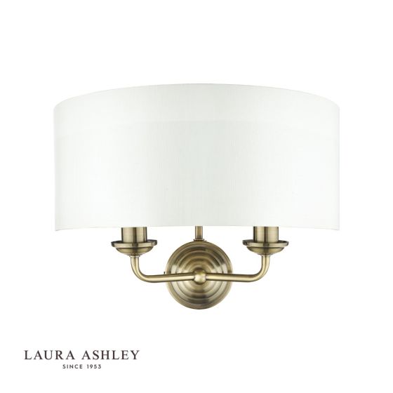 Där Lighting Laura Ashley Sorrento 2 Light Wall Light Antique Brass With Ivory Shade