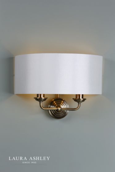 Där Lighting Laura Ashley Sorrento 2 Light Wall Light Antique Brass With Ivory Shade