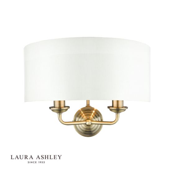 där lighting Laura Ashley Sorrento 2 Light Wall Light Antique Brass With Ivory Shade