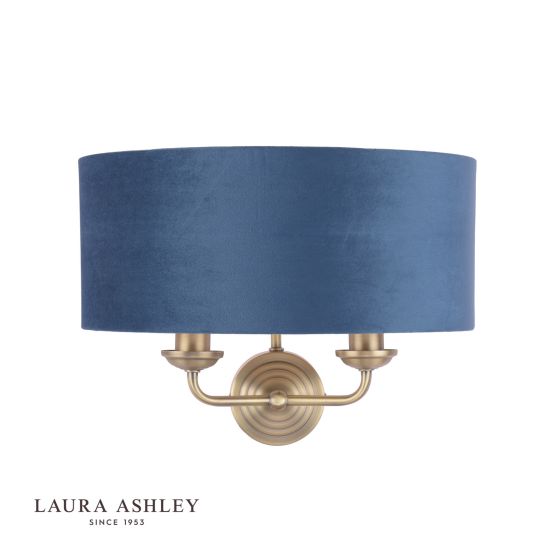 Där Lighting Laura Ashley Sorrento 2 Light Wall Light Matt Antique Brass & Blue Shade