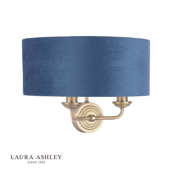 Där Lighting Laura Ashley Sorrento 2 Light Wall Light Matt Antique Brass & Blue Shade