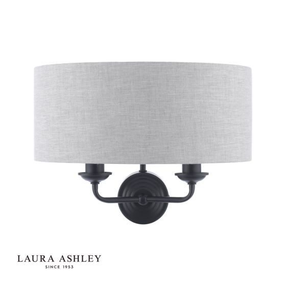 Där Lighting Laura Ashley Sorrento 2 Light Wall Light Matt Black With Natural Shade