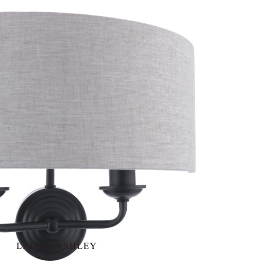 Där Lighting Laura Ashley Sorrento 2 Light Wall Light Matt Black With Natural Shade