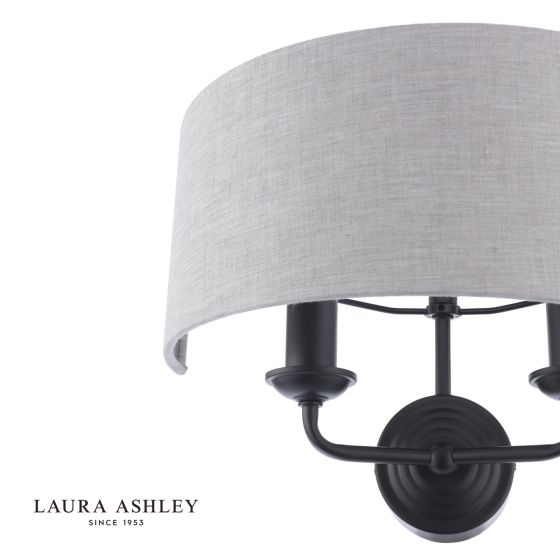Där Lighting Laura Ashley Sorrento 2 Light Wall Light Matt Black With Natural Shade