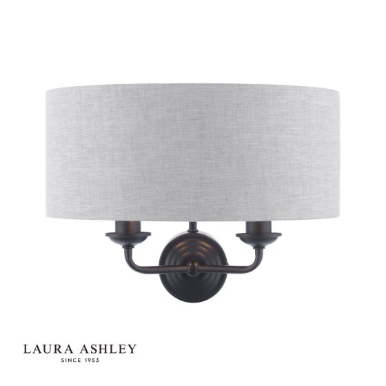 där lighting Laura Ashley Sorrento 2 Light Wall Light Matt Black With Natural Shade