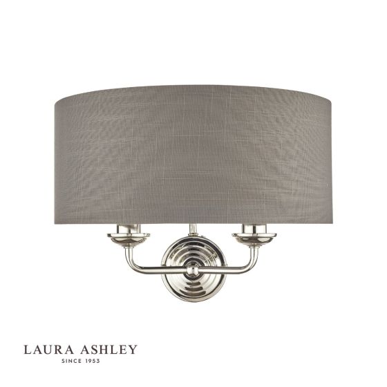Där Lighting Laura Ashley Sorrento 2 Light Wall Light Polished Nickel With Charcoal Grey Shade