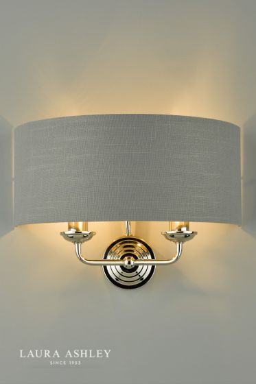 Där Lighting Laura Ashley Sorrento 2 Light Wall Light Polished Nickel With Charcoal Grey Shade