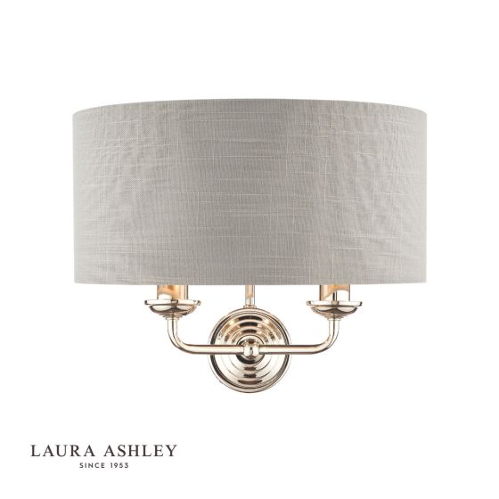 där lighting Laura Ashley Sorrento 2 Light Wall Light Polished Nickel With Silver Shade