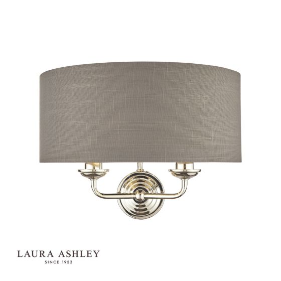 där lighting Laura Ashley Sorrento 2 Light Wall Light Polished Nickel With Charcoal Grey Shade