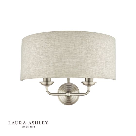 Där Lighting Laura Ashley Sorrento 2 Light Wall Light Satin Nickel With Natural Shade