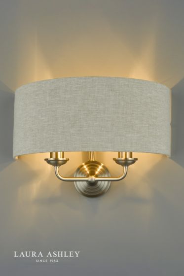 Där Lighting Laura Ashley Sorrento 2 Light Wall Light Satin Nickel With Natural Shade