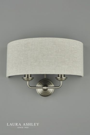 Där Lighting Laura Ashley Sorrento 2 Light Wall Light Satin Nickel With Natural Shade