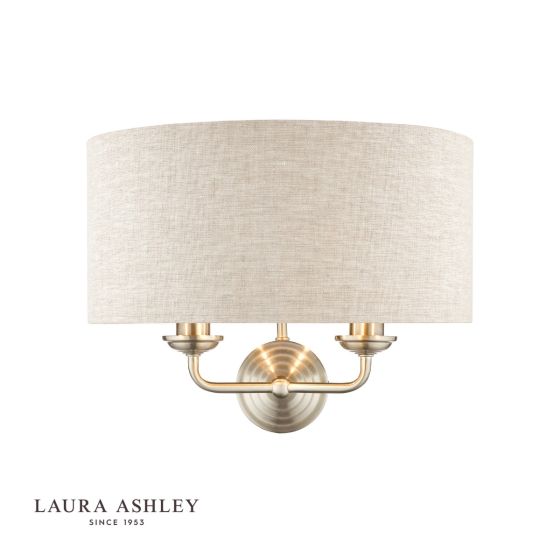 där lighting Laura Ashley Sorrento 2 Light Wall Light Satin Nickel With Natural Shade