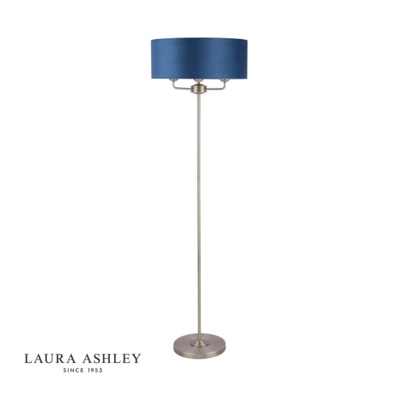 Där Lighting Laura Ashley Sorrento 3 Light Floor Lamp Matt Antique Brass & Blue Shade