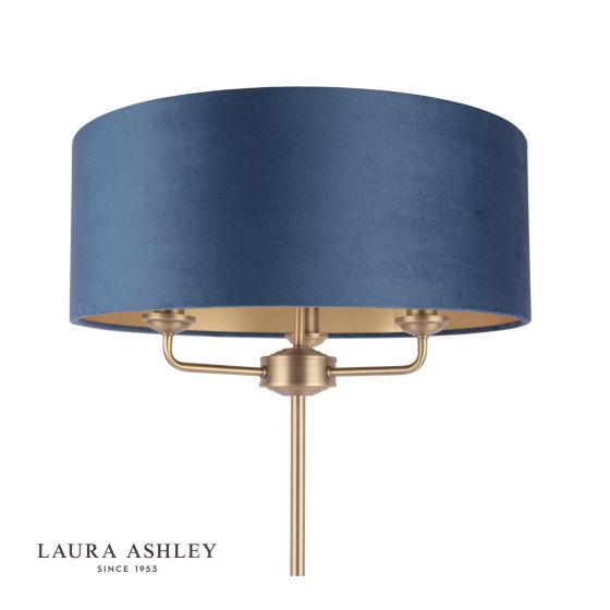 Där Lighting Laura Ashley Sorrento 3 Light Floor Lamp Matt Antique Brass & Blue Shade