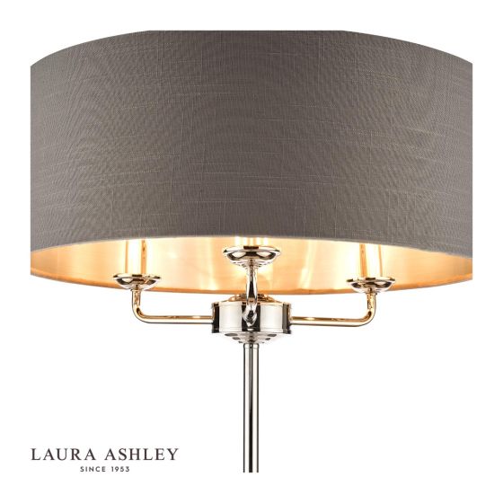Där Lighting Laura Ashley Sorrento 3 Light Floor Lamp Polished Nickel With Charcoal Grey Shade