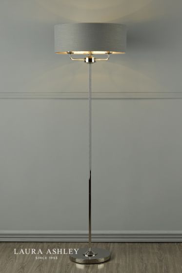 Där Lighting Laura Ashley Sorrento 3 Light Floor Lamp Polished Nickel With Charcoal Grey Shade