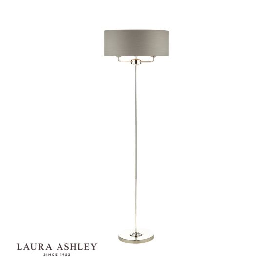 där lighting Laura Ashley Sorrento 3 Light Floor Lamp Polished Nickel With Charcoal Grey Shade