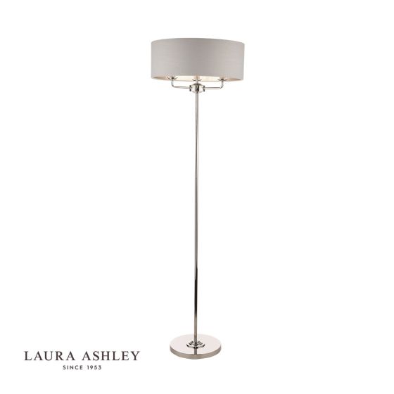 där lighting Laura Ashley Sorrento 3 Light Floor Lamp Polished Nickel With Silver Shade