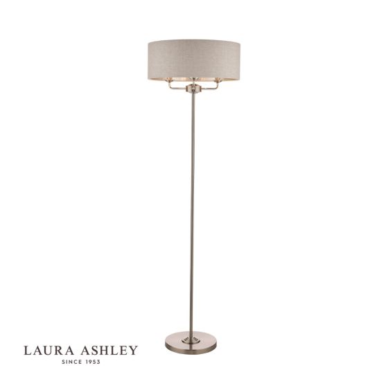 Där Lighting Laura Ashley Sorrento 3 Light Floor Lamp Satin Nickel With Natural Shade