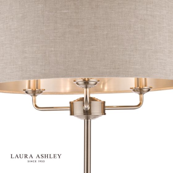 Där Lighting Laura Ashley Sorrento 3 Light Floor Lamp Satin Nickel With Natural Shade