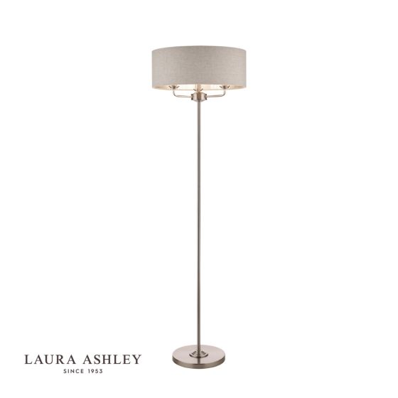 där lighting Laura Ashley Sorrento 3 Light Floor Lamp Satin Nickel With Natural Shade