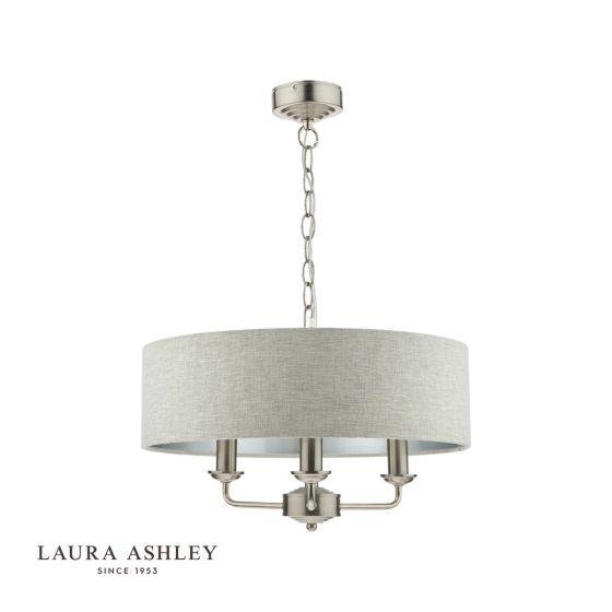 Där Lighting Laura Ashley Sorrento 3 Light Pendant Satin Nickel With Natural Shade