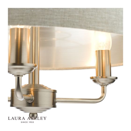 Där Lighting Laura Ashley Sorrento 3 Light Pendant Satin Nickel With Natural Shade