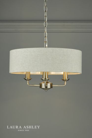 Där Lighting Laura Ashley Sorrento 3 Light Pendant Satin Nickel With Natural Shade