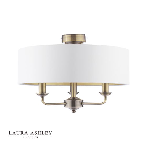 Där Lighting Laura Ashley Sorrento 3 Light Semi-Flush Antique Brass With Ivory Shade