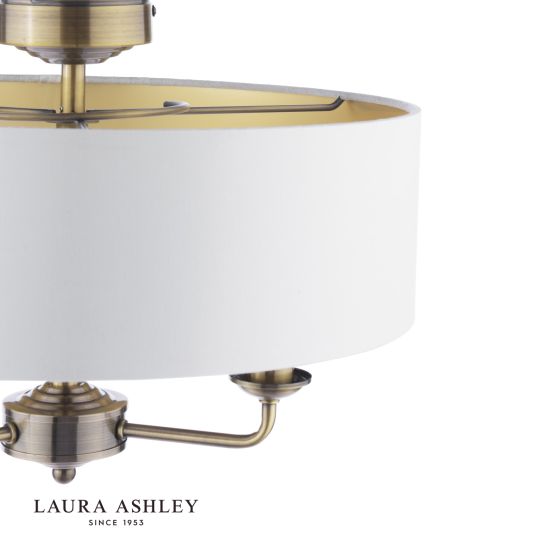 Där Lighting Laura Ashley Sorrento 3 Light Semi-Flush Antique Brass With Ivory Shade