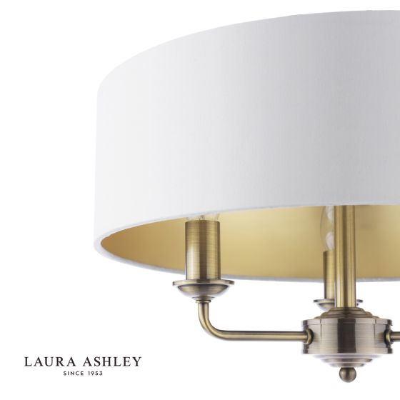Där Lighting Laura Ashley Sorrento 3 Light Semi-Flush Antique Brass With Ivory Shade