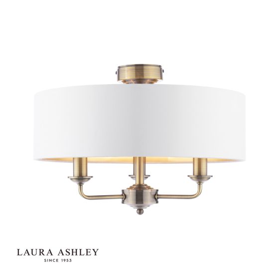 där lighting Laura Ashley Sorrento 3 Light Semi-Flush Antique Brass With Ivory Shade