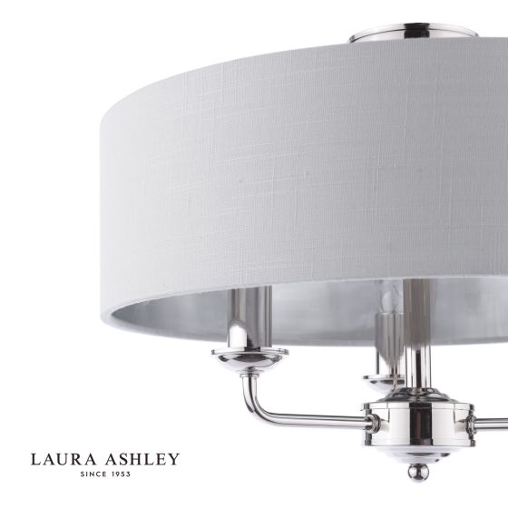 Där Lighting Laura Ashley Sorrento 3 Light Semi-Flush Polished Nickel With Silver Shade