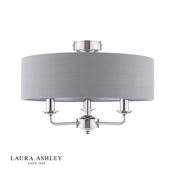 Där Lighting Laura Ashley Sorrento 3 Light Semi-Flush Polished Nickel With Charcoal Shade