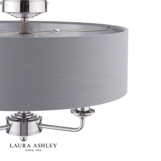 Där Lighting Laura Ashley Sorrento 3 Light Semi-Flush Polished Nickel With Charcoal Shade