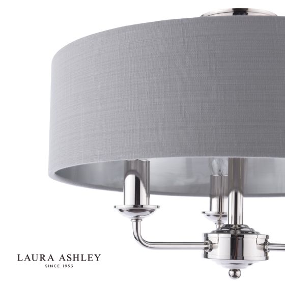 Där Lighting Laura Ashley Sorrento 3 Light Semi-Flush Polished Nickel With Charcoal Shade