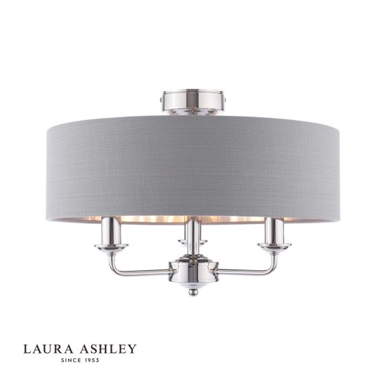 där lighting Laura Ashley Sorrento 3 Light Semi-Flush Polished Nickel With Charcoal Shade