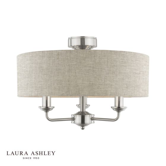 Där Lighting Laura Ashley Sorrento 3 Light Semi-Flush Satin Nickel And Natural With Shade