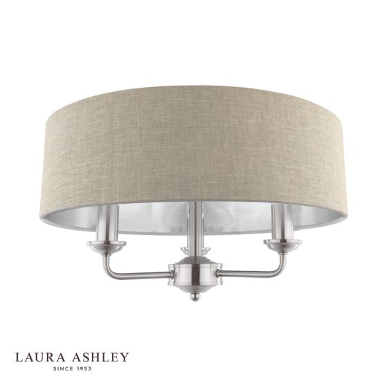 Där Lighting Laura Ashley Sorrento 3 Light Semi-Flush Satin Nickel And Natural With Shade