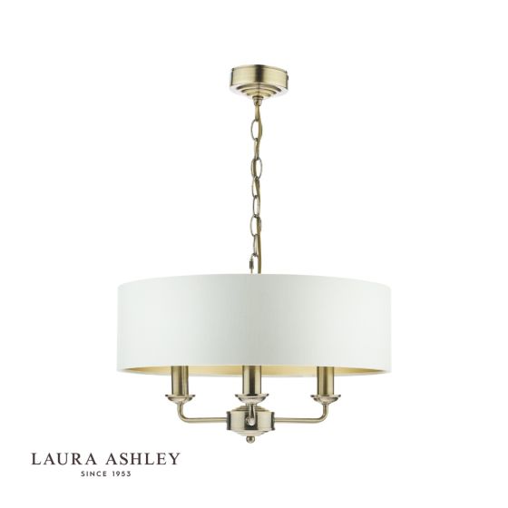Där Lighting Laura Ashley Sorrento 3 Light Shadelier Antique Brass With Ivory Shade