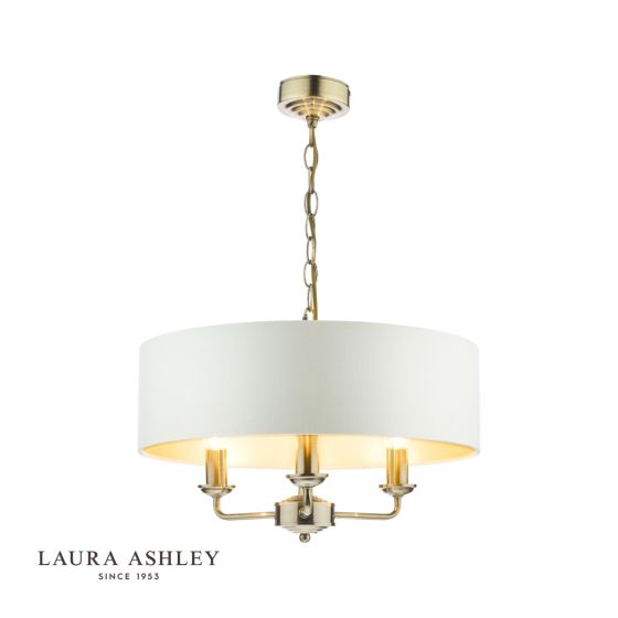 där lighting Laura Ashley Sorrento 3 Light Shadelier Antique Brass With Ivory Shade