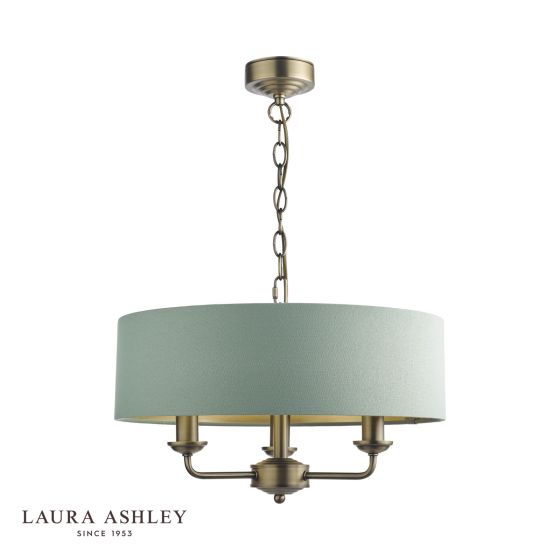 Där Lighting Laura Ashley Sorrento 3 Light Shadelier Matt Antique Brass And Green With Shade