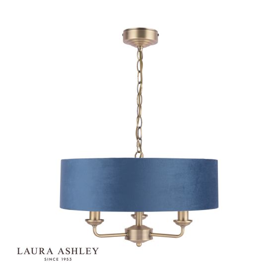Där Lighting Laura Ashley Sorrento 3 Light Shadelier Matt Antique Brass & Blue Shade