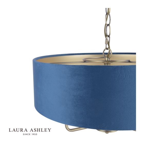 Där Lighting Laura Ashley Sorrento 3 Light Shadelier Matt Antique Brass & Blue Shade