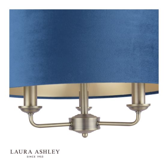 Där Lighting Laura Ashley Sorrento 3 Light Shadelier Matt Antique Brass & Blue Shade