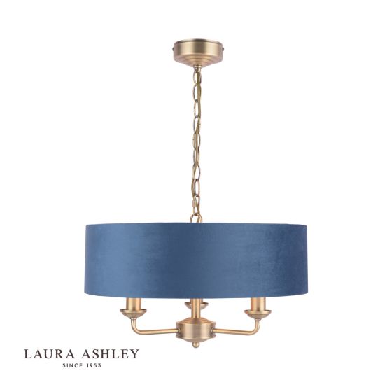 där lighting Laura Ashley Sorrento 3 Light Shadelier Matt Antique Brass & Blue Shade
